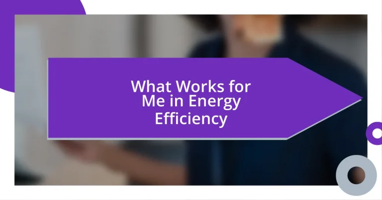 What Works for Me in Energy Efficiency